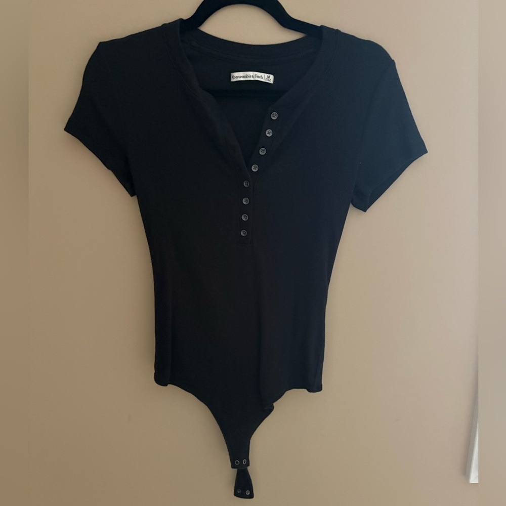 Abercrombie & Fitch Black Button-Down Henley Bodysuit